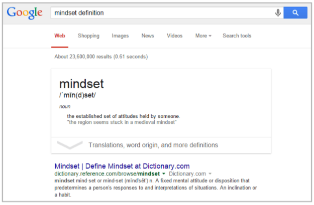 マインドセットの意味をアメリカgoolgeでmindset difinitionと検索した結果